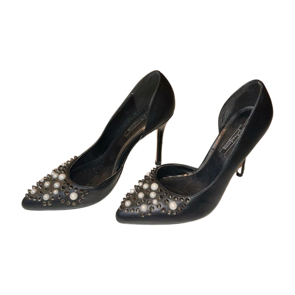 Primmadonna Collection Handmade in Italy Black Leather Studded Pumps Size 38